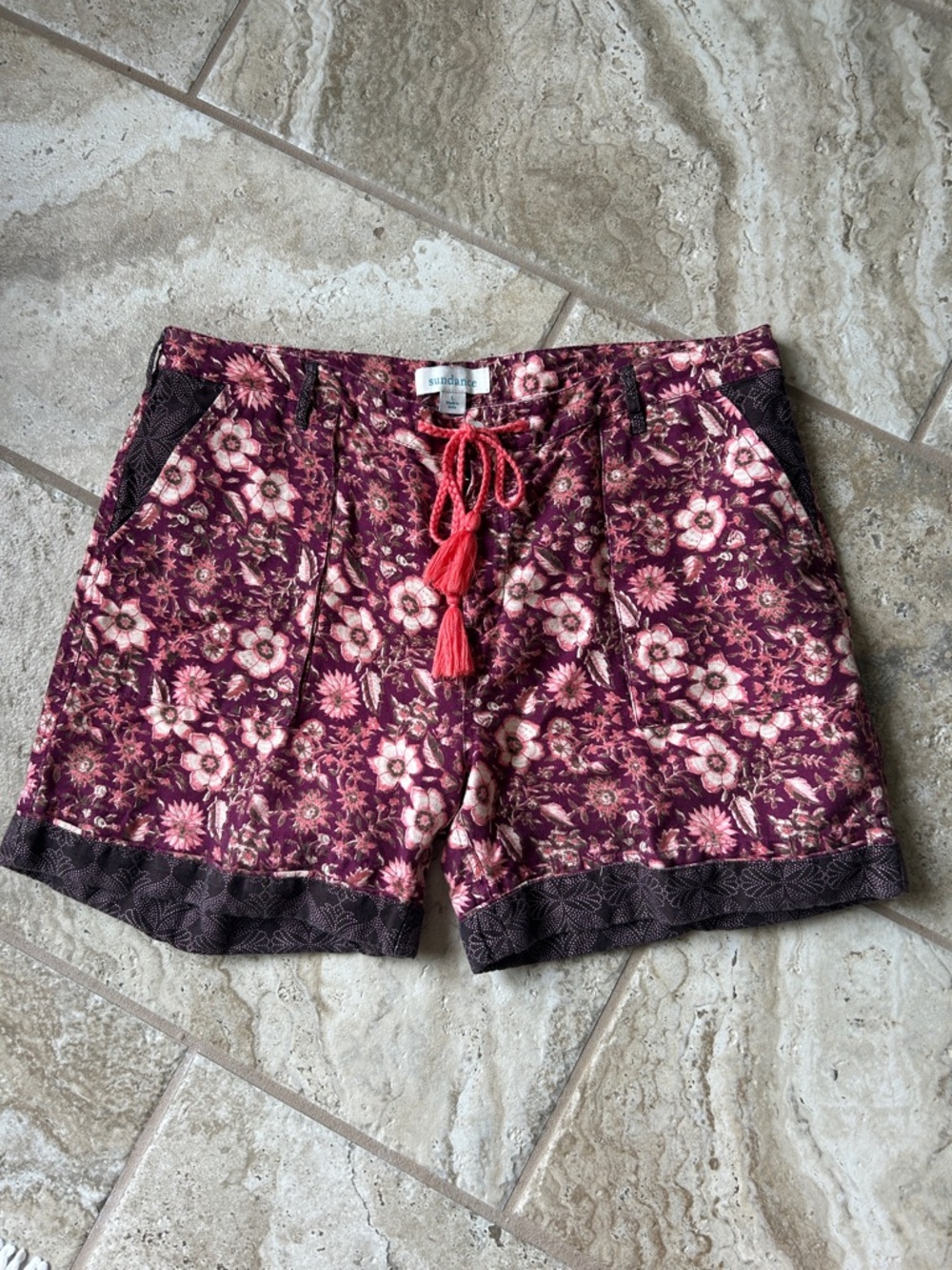 EUC Sundance catalog Floral Kalini linen cotton boho bohemian shorts Large